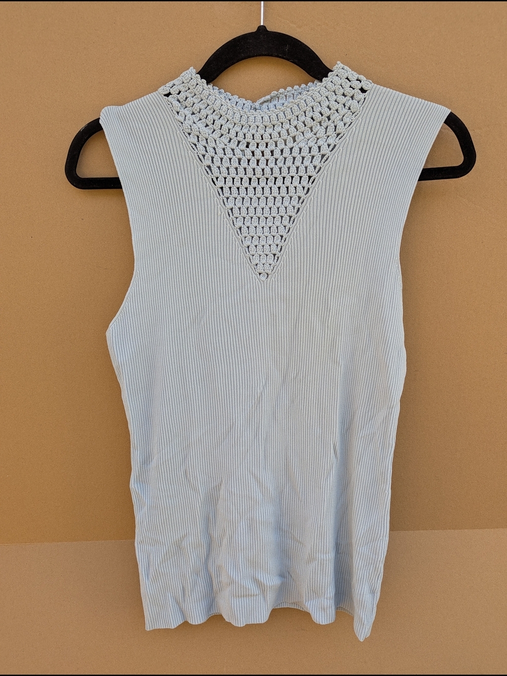 Versailles Crochet Mock Neck Knit Tank Top Small Ice Blue Sleeveless Sweater